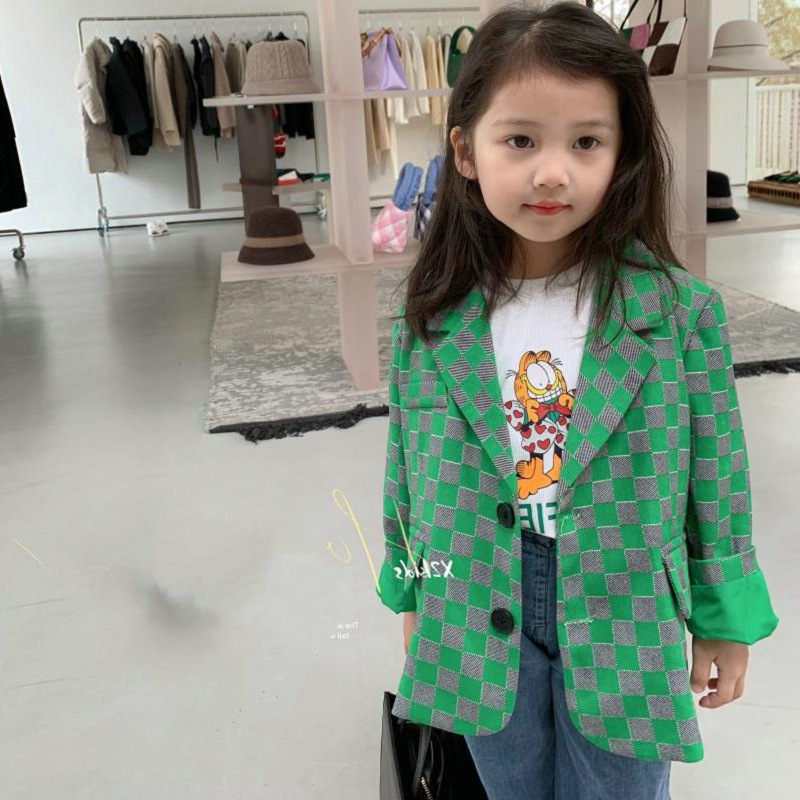 Droshipping 2022 Spring Girls&#39; Suit Coat For Kids Clothes Girl Button Jacket And Outerwear Children Clothing Costume: green / 5-6T Chinese size11