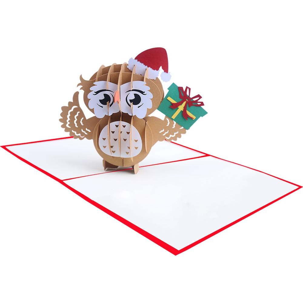 Hibou casquette de noël à la main Origami 3D Pop UP cartes de voeux carte d'invitation pour de fête d'anniversaire de mariage