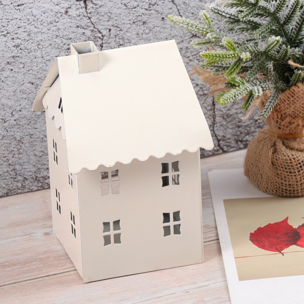 Candlestick White Iron House Shaped Lantern Crafts for Living Room Home Wedding