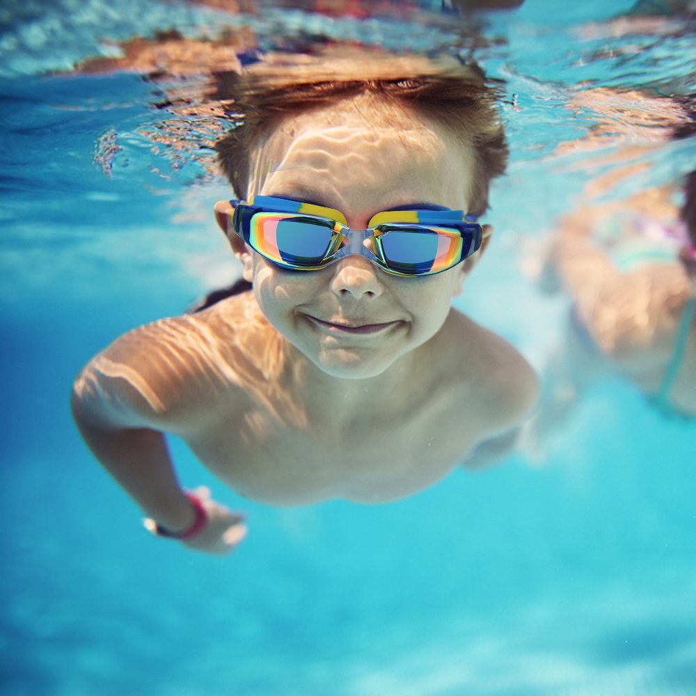 Kids Zwembril + Zwemvliezen handschoenen + Case + Neus + Oordoppen Set HD anti-condens Uv-bescherming Swim Bril op zwembad