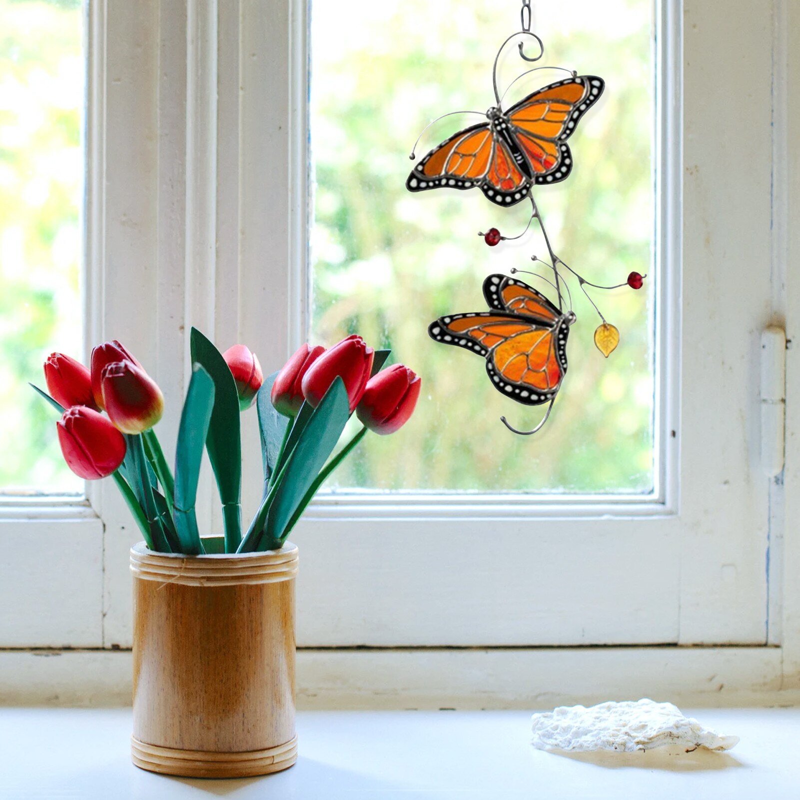 Decoración del hogar, mariposa monarca de Metal, exquisita decoración de ventanas, manualidades, colgador para colgar en la pared, suministros de decoración para