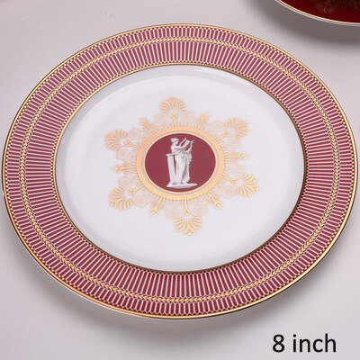 High bone china tableware dinner plate set noodles steak plate Dessert cake tray ceramic plate red bright series: 8inch plate