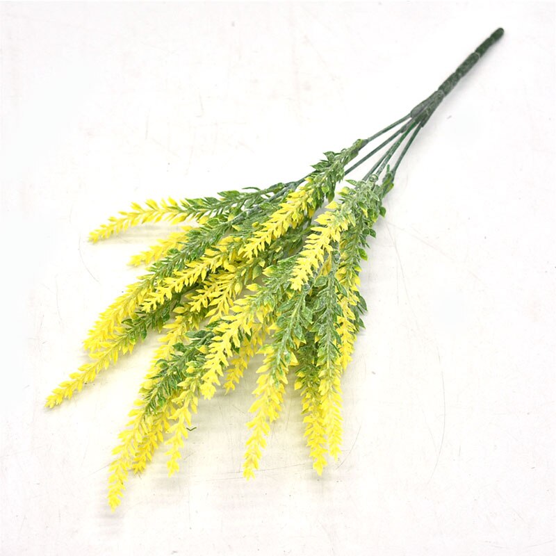 25 hoder/bukett romantisk provence kunstig blomst lilla lavendelbukett med grønne blader til hjemmefestdekorasjoner: Gul