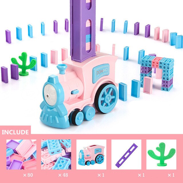 Dominos voiture électrique modèle Juguetes véhicule éducatif maison jouets blocs Train Domino jeu pour enfants garçon fille: pink-128domino