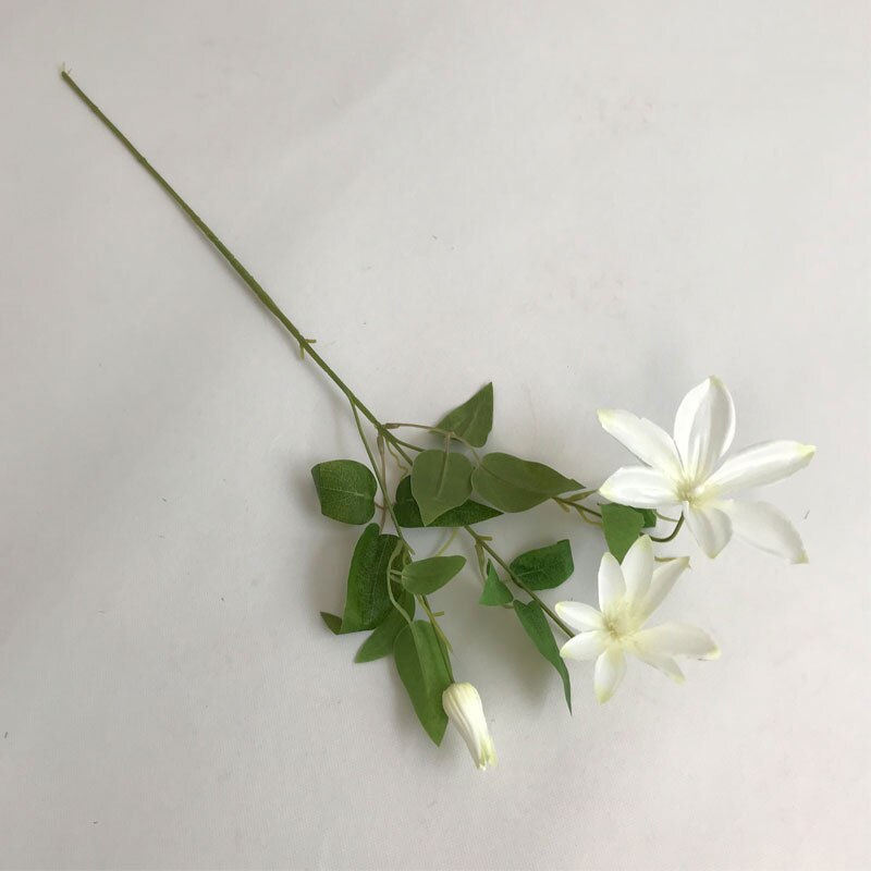 Tre grene clematis florida tønner levende kunstige blomster plante hjem og have dekoration 69cm: Hvid