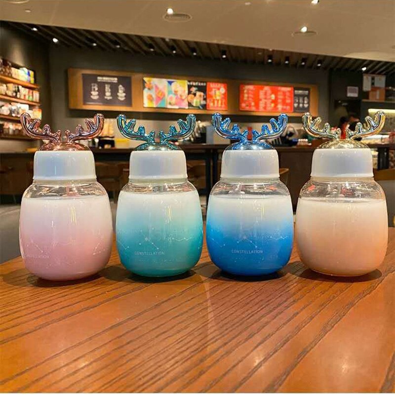 Söt vattenflaska för tjejer studenter barn kawaii genomskinligt glas vatten kopp skrubba drinkware flaska med rep lock