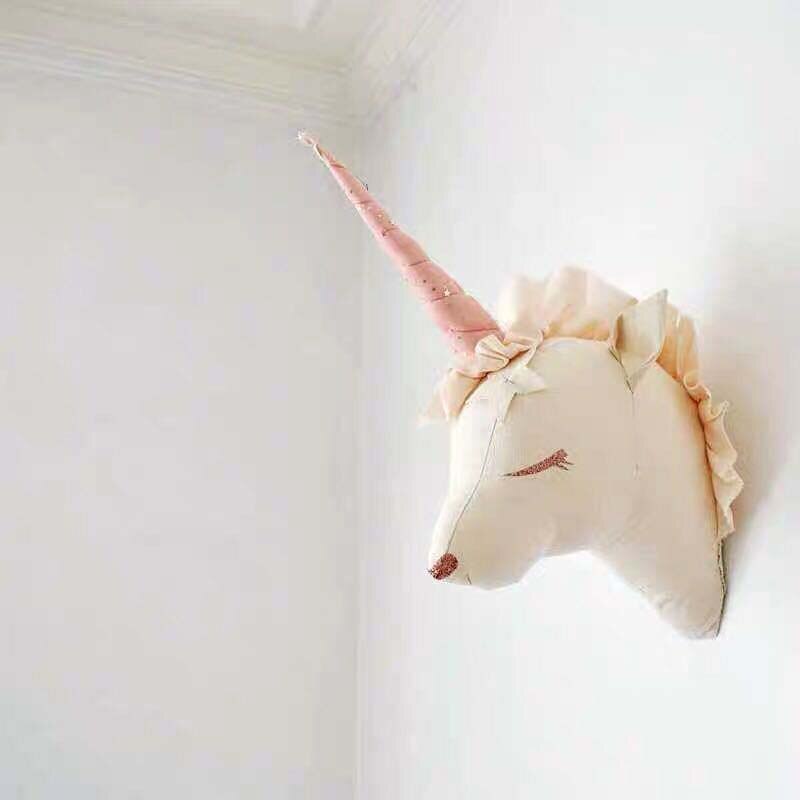 INS nordique tête en peluche 3D têtes d'animaux en peluche éléphant cygne tête tenture murale décor pour pépinière enfants fille chambre décoration: Unicorn