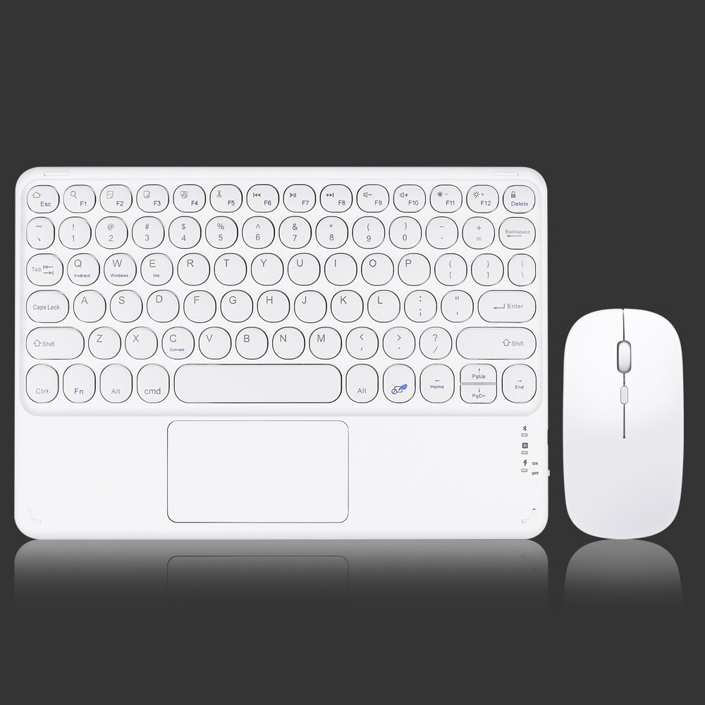 EAOR Portable Bluetooth Keyboard with Touchpad for iPad Tablet Laptop Mute Cute Wireless Keyboard Mouse Combos for Android iOS: White with Mouse