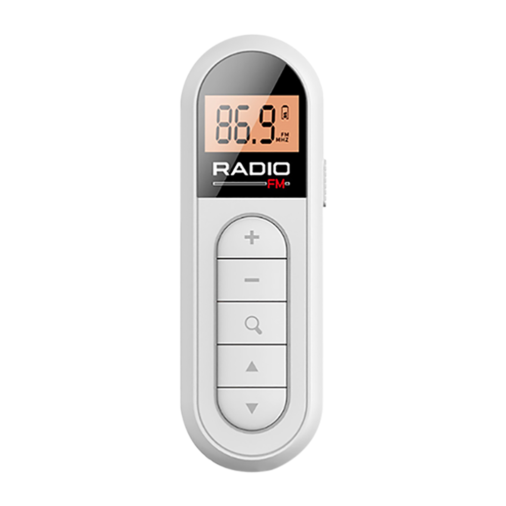 Mini Pocket FM-radio 76-108MHZ Clip Kleine radio met achtergrondverlichting LCD-scherm Walkman Radio 3,5 mm hoofdtelefoonaansluiting voor vergadersporten: WHITE