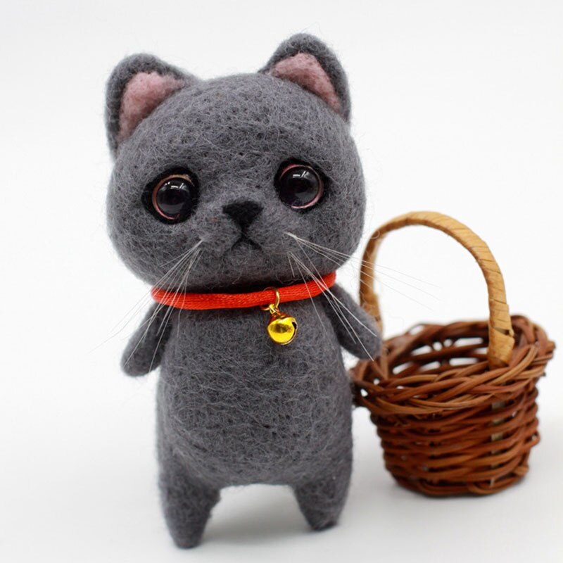 Niewykończony zestaw filcowy śliczna kolekcja zwierząt placki lalka kot wełna filc szturchnięty kite DIY materiały robić filcowania: 6