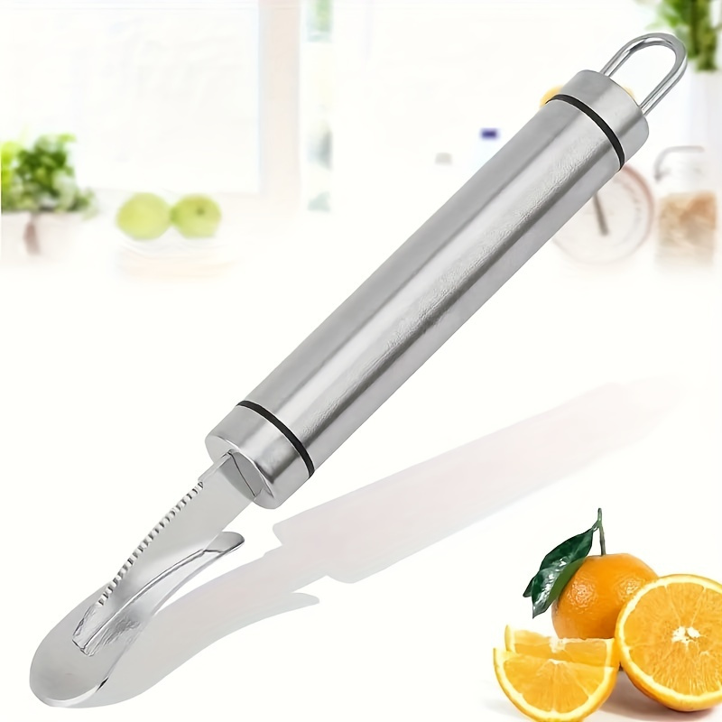 Pelador de naranjas de acero inoxidable con asa, pelado fácil de cítricos y limón, utensilio de cocina para frutas y verduras