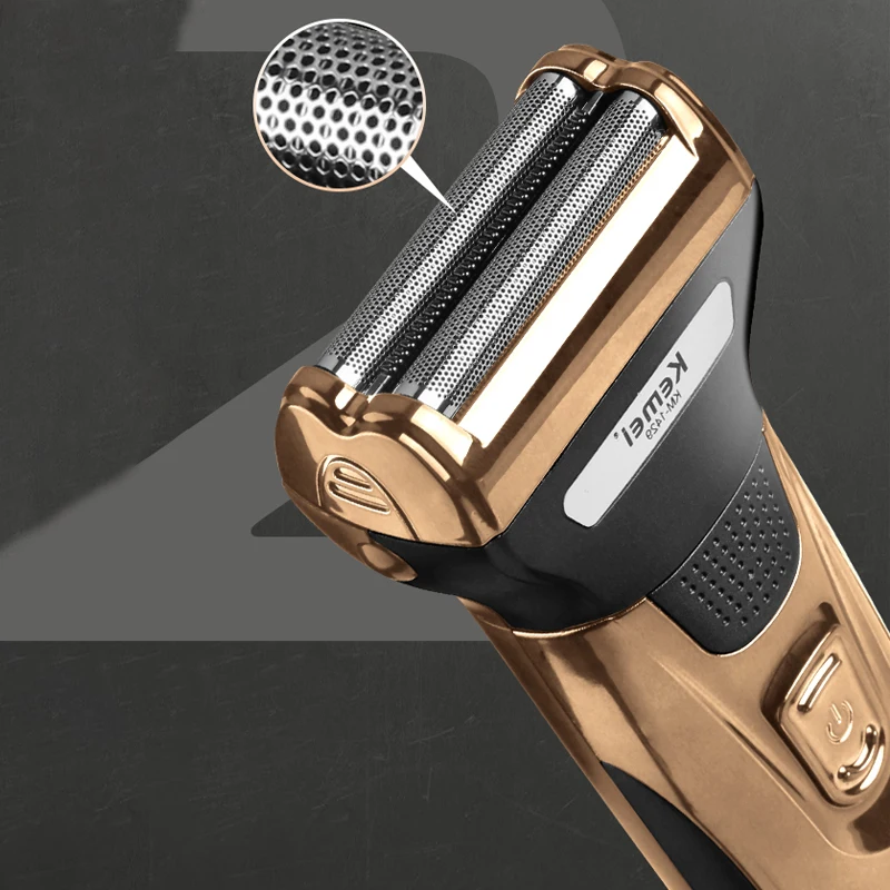 Kemei 3 em 1 kit de aliciamento barbeador elétrico para homens barba aparador de pêlos corpo nariz orelha máquina de barbear rosto navalha recarregável