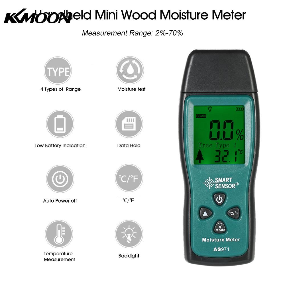 Handheld Two Pins Digital Wood Moisture Meter Wood Humidity Tester Timber Damp Detector with LCD Display Probe Range 2%~70%