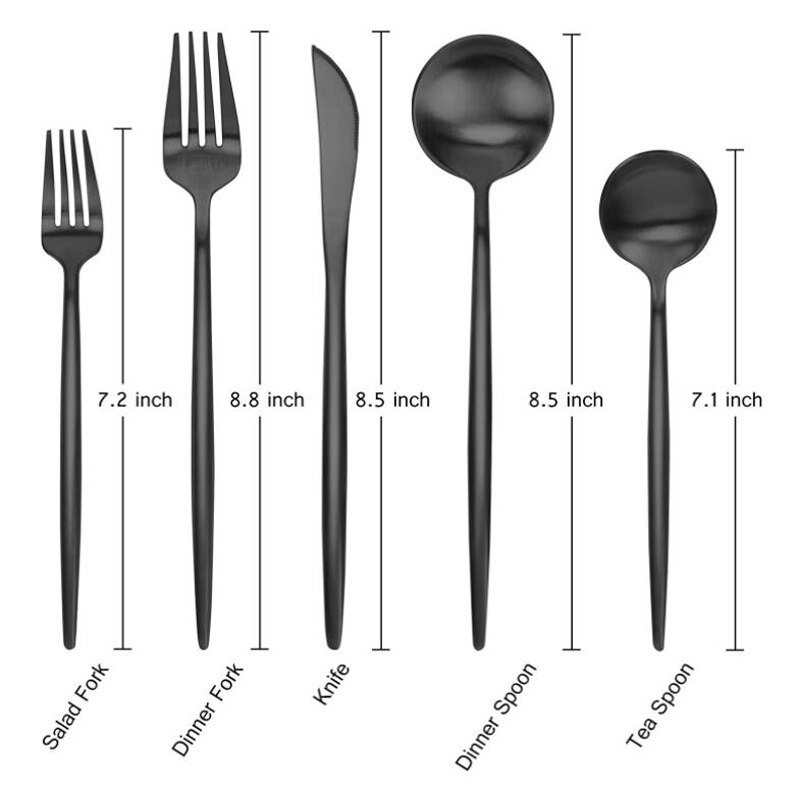 5 Stks/set Matte Rose Goud Zilver Ware Set 304 Roestvrij Staal Bestek Steak Mes Vork Lepel Dessertlepel Set: 5pcs black set