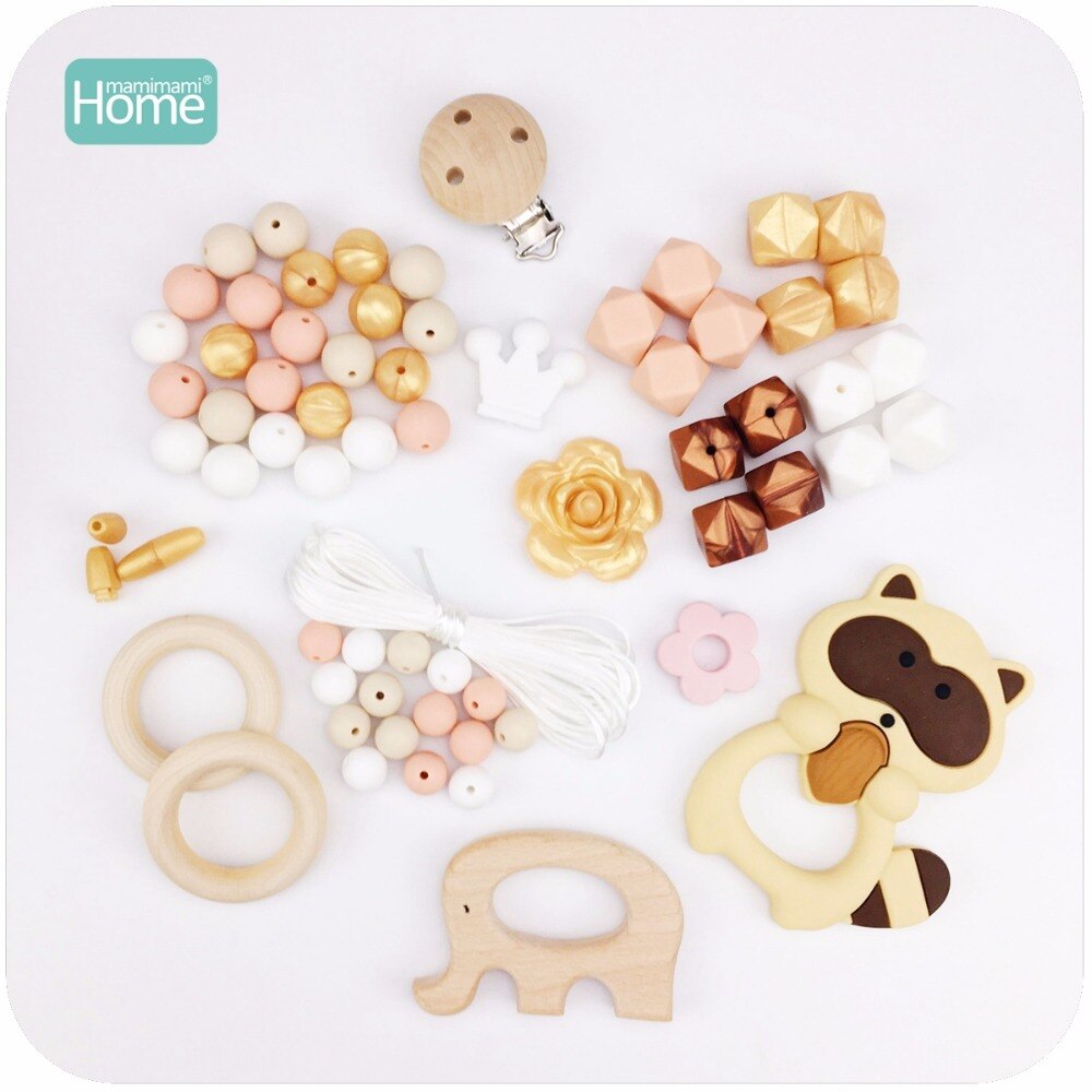 MamimamiHome Baby Speelgoed Siliconen Bijtring Wasbeer Houten Olifant Set DIY Tandjes Accessoires Verpleging Hanger Rammelaar