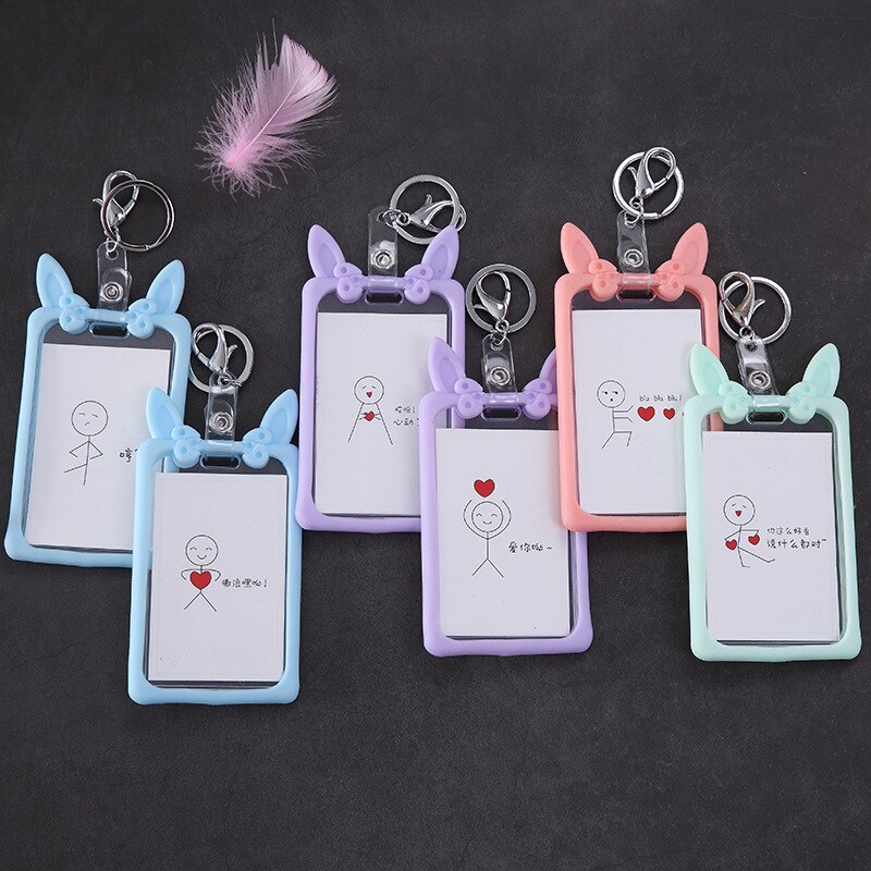 Creatieve Boog Siliconen ID Kaarthouder Sleutelhanger Vrouwen Anti-val Naam Badge Paspoort Cover Student Leuke Kat Oor Card case Houders