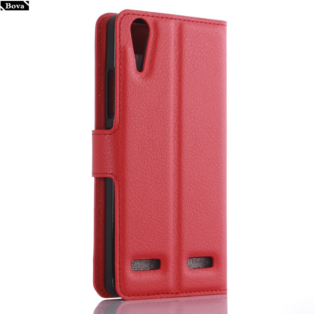 PU Leather Wallet Phone Case - for Lenovo A6010 - Card Holder & Kickstand - Protective Flip Cover: Red JFC