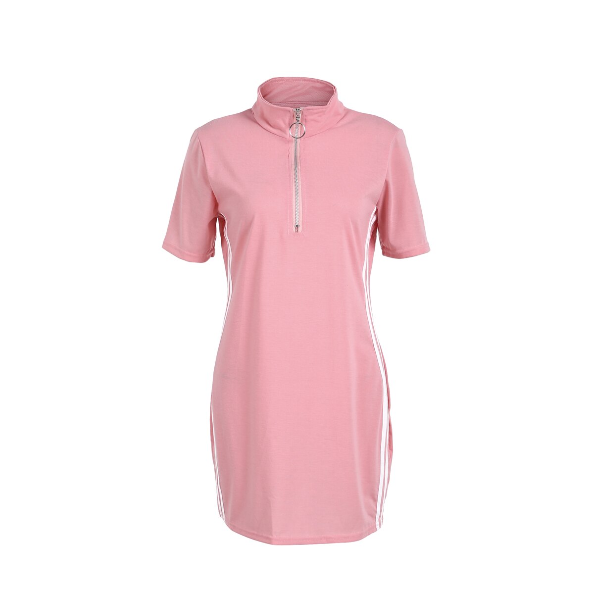 De Tennis Jurk Zomer Dames Sport Leisure Mouw U-Vormige Kant Streep Rits Sportkleding Tennis Jurk Pak: Roze / L