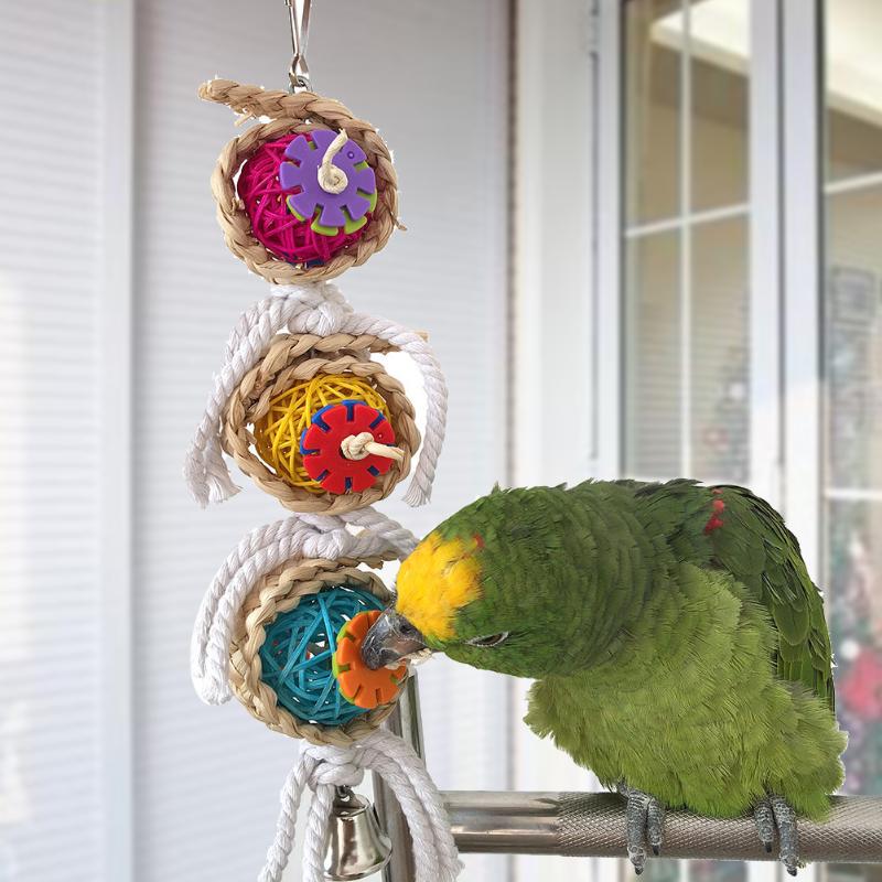 Parrot Toys Wooden Hanging Cage Toys for Parrots Bird Squirrel Cockatiel Funny Swing Toy Pet Bird Supplies