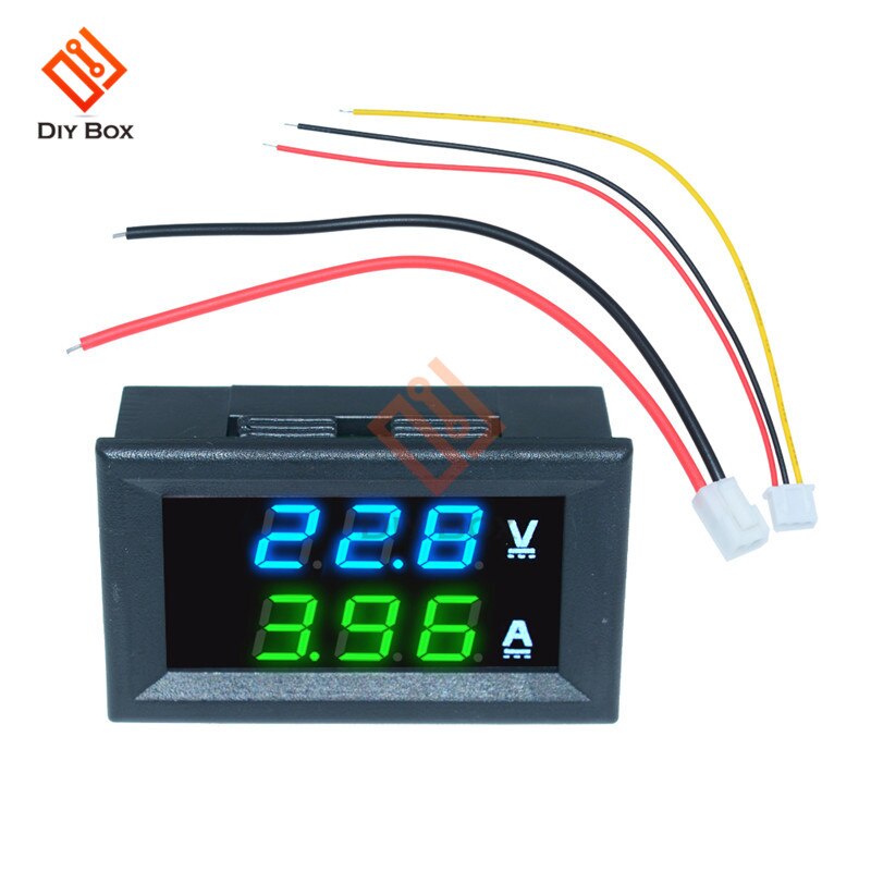 0.56 "pouce Mini voltmètre numérique ampèremètre DC 100V 10A volts ampèremètre ampèremètre testeur de tension LED câble d'affichage connecteur: DC 100V 10A BlueGre
