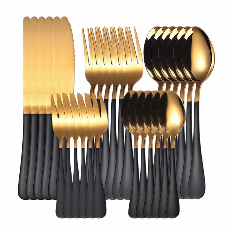 Gold Cutlery Set Stainless Steel Cutlery Set Golden 30Pcs Full Tableware Fork Spoon Knife Western Dinnerware Set Complete: black gold