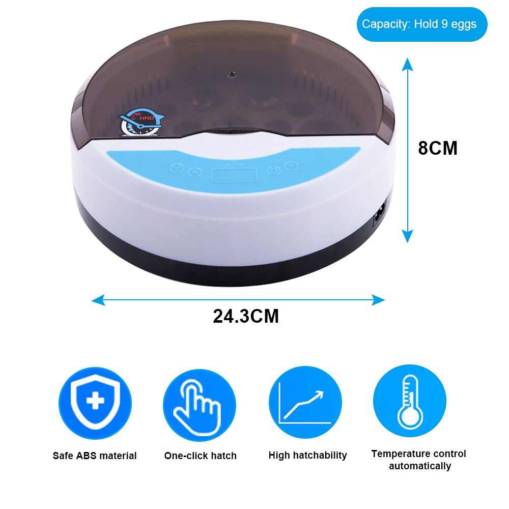 Digital Egg Incubator Hold 9 Eggs Automatic Poultry Hatcher Machine for Chickens Ducks Birds Quail Eggs