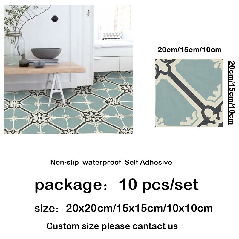10pcs Waterproof Bathroom Livingroom Floor Tile Stickers Adhesive PVC Retro Sticker Non-Slip DIY Home Decor 10/15/20/30cm: 2 / 15cmx15cmx10pcs