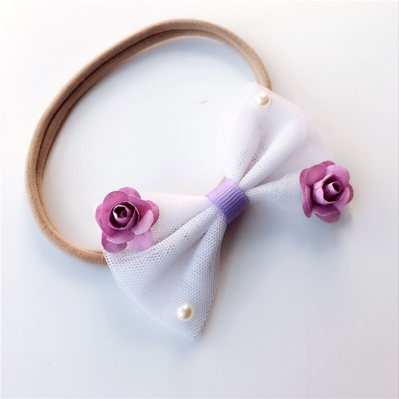 BalleenShiny 3pcs Baby Bowknot Headband Lovely Colorful Flower Cute Nylon Headwear Set Kids Hairband Girl Turban