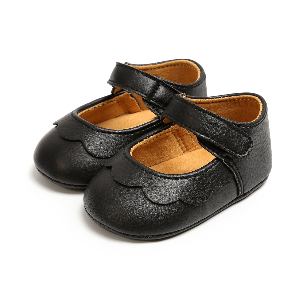 Baby Schoenen Pasgeboren Baby Meisje Prinses Antislip Lace Bloem Baby Schoenen Effen Babyschoenen: Black / 0-6 months