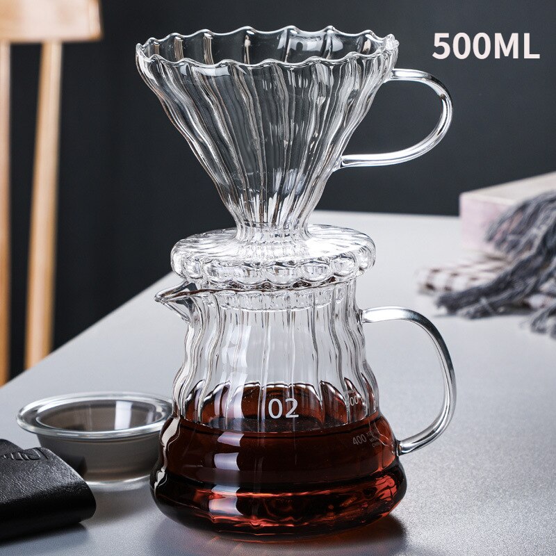 Striped V60 Drip Coffee Set Hand-held Coffee Pot Coffee Filter Cup Coffee Sharing Pot Free Spoon + Coffee Paper: Coffee Set 500ML-2
