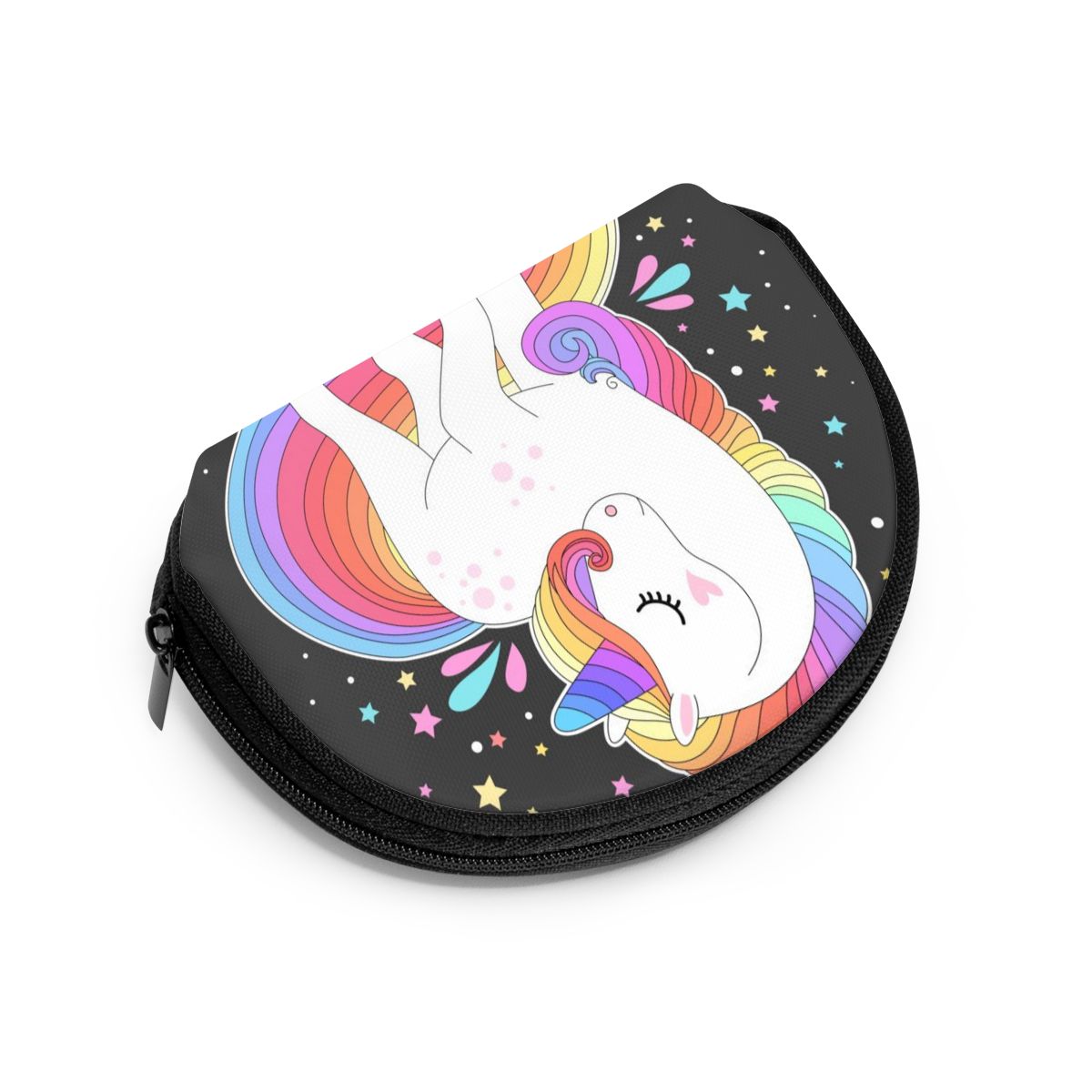 Kvinnor plånböcker dragkedja liten plånbok kort kreditkort myntväska kvinnlig vit enhörning med regnbåghår och stjärnor
