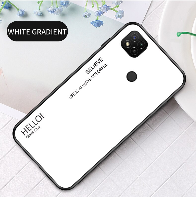 OUDINI For Xiaomi Redmi 9C Cover Gradient Glass Case For Redmi 9C Case: white