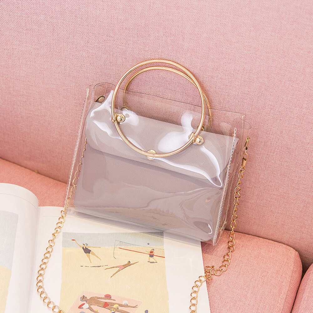 Bolso de hombro transparente para mujer, versión coreana del , mini Bolso tipo mensajero de PU con imagen de gelatina