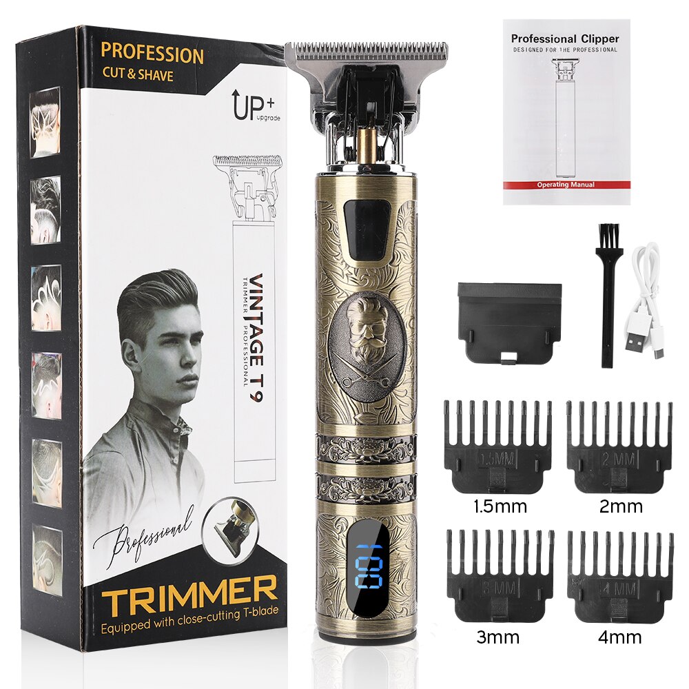 T9 Electric Hair Clipper Rechargeable Shaver Beard Trimmer 0mm Men Hair Cutting Machine Barber Hair Cutter Razor Mower for Man: LCD Beard with box