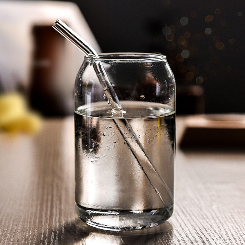 Taza de vaso grande con forma de lata, vaso de vidrio de alta borosilicato, duradero, para café o leche, 574ML