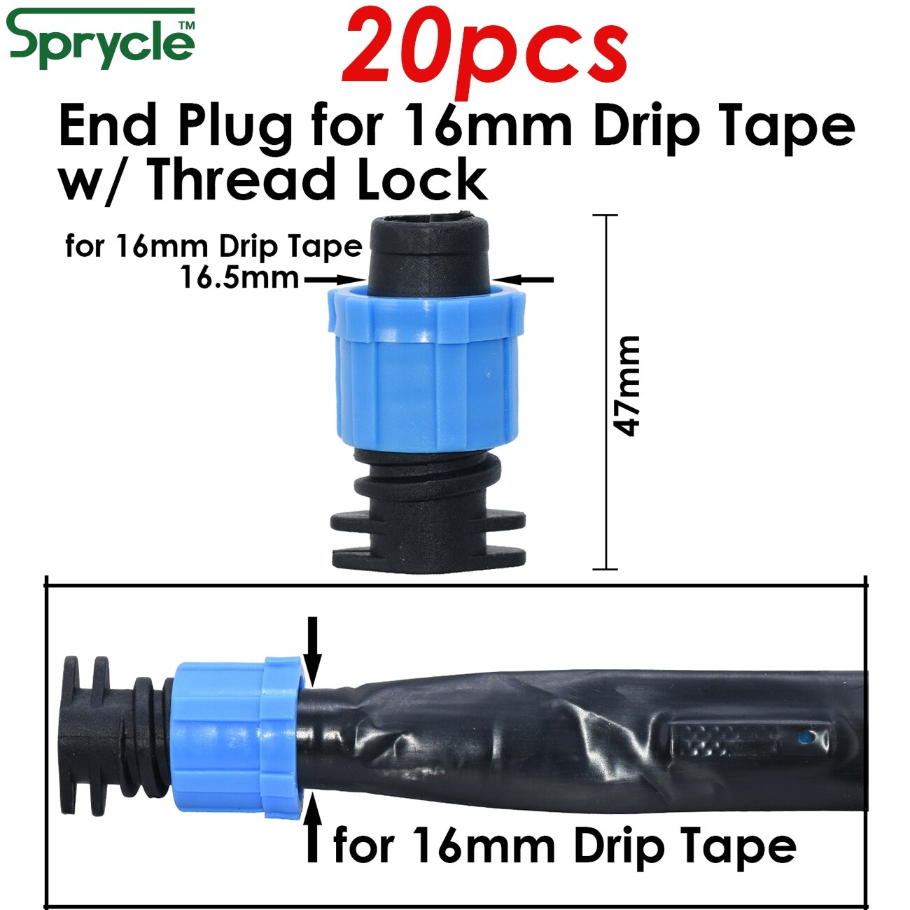 16mm 5/8&#39;&#39; Irrigation Drip Tape Coupling Shut-Off Valve Elbow Tee End Plug Thread Lock Connector Garden Watering Hose Pipe Joint: SPL11-KIT31-20PCS