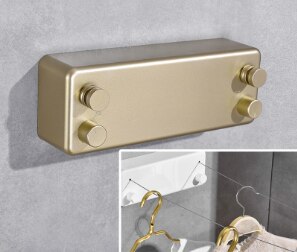 Double Row Clothesline Wall Mounted Retractable Clothes Dryer Steel Rope Wall Hanger Laundry Dryer Indoor Clothes Line WJ916: gold-A