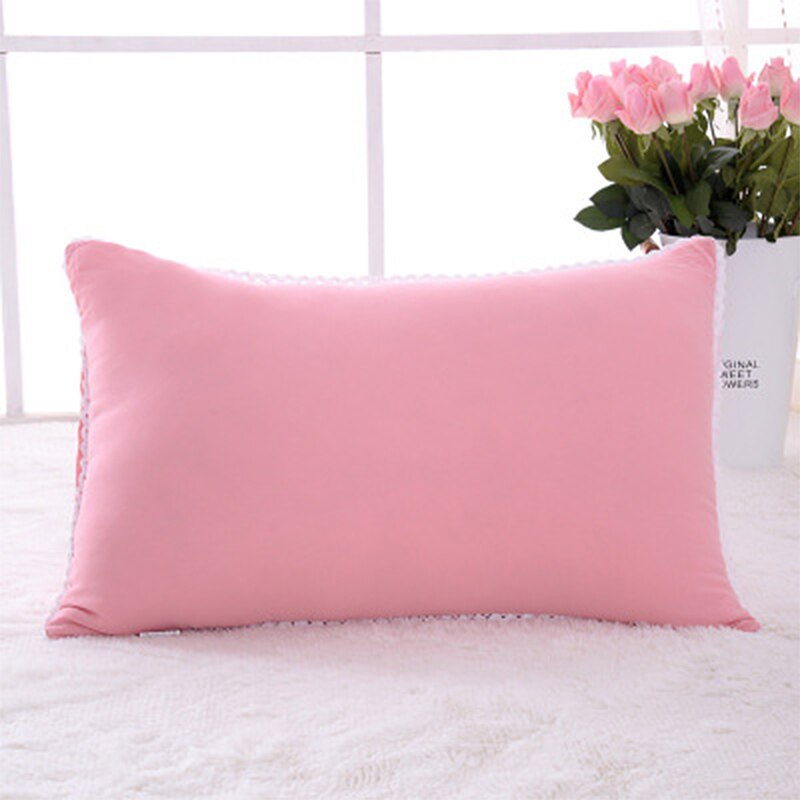 Washed cotton pillow single / double pillow core home hotel feather velvet neck pillow double single student pillow rectangle: Pink