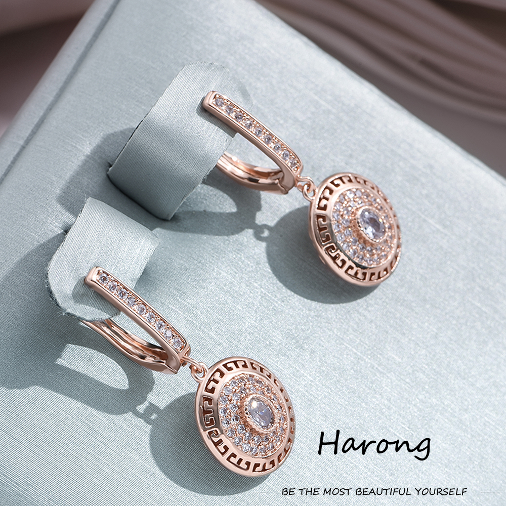 Pendientes colgantes de cristal de circón de para mujer, aretes estéticos de redondos huecos de Color dorado, de joyería