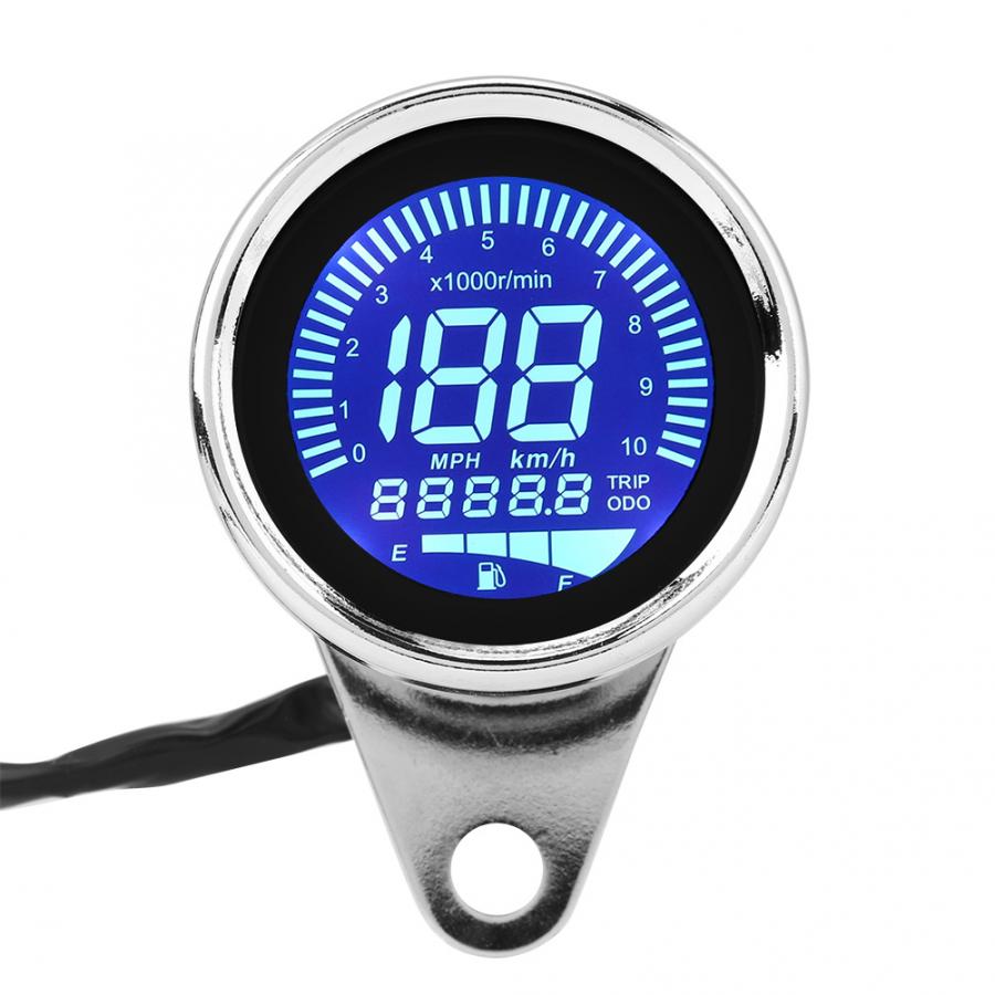 Universal Retro Motorcycle Digital Speedometer LED LCD 160km/h Tachometer Speed Gauge Oil Level Meter With Back Light Clear Lens: Chrome