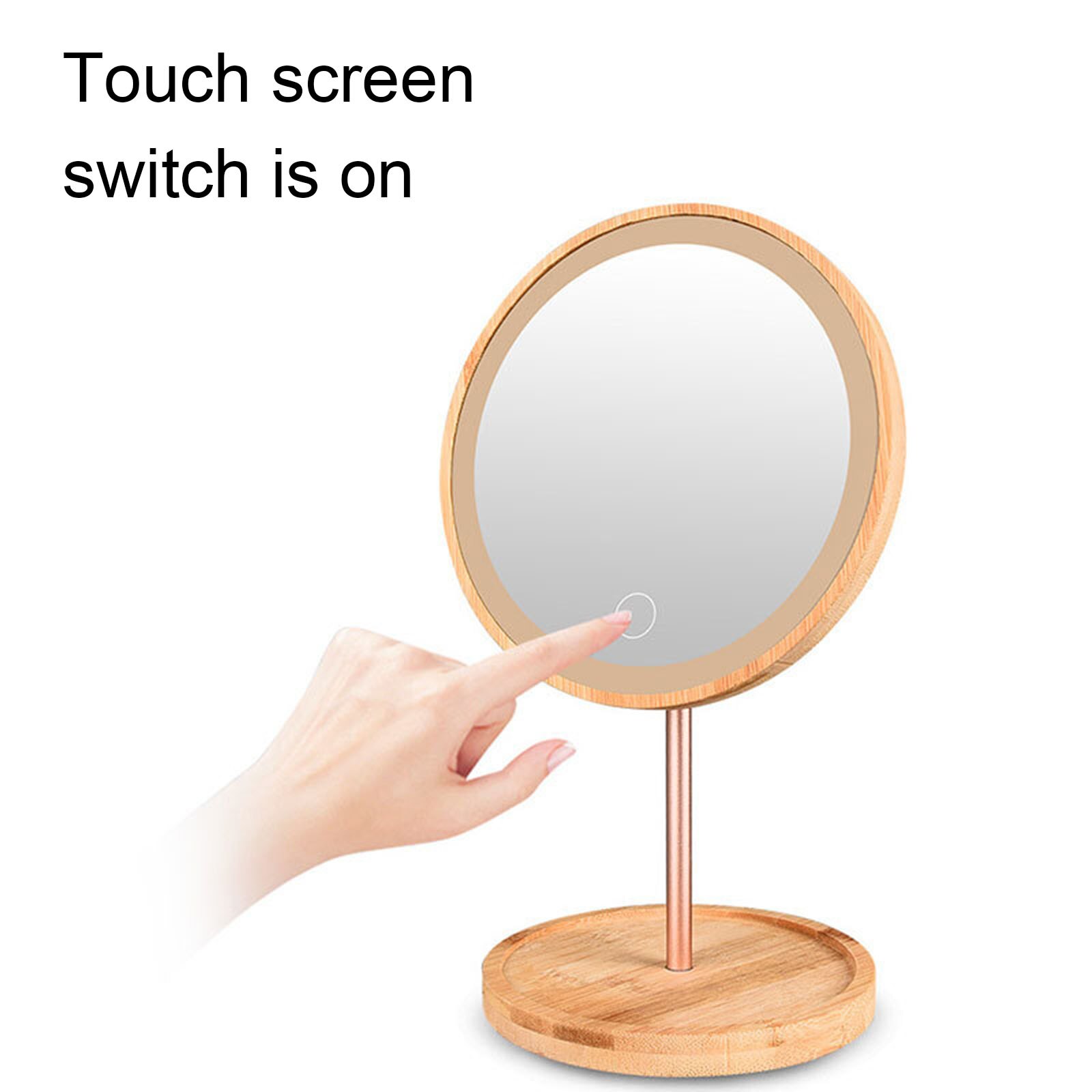 Wooden Desktop LED Makeup Mirror Magnifying USB Charging Adjustable Bright Diffused Light Touch Screen Beauty Makeup Mirrors