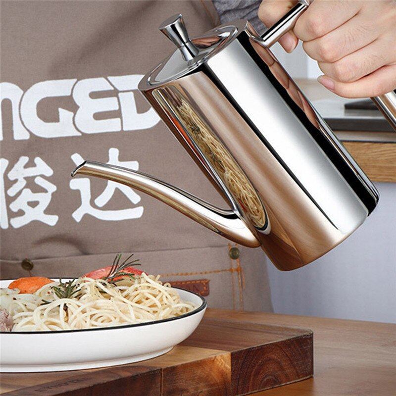 Stainless Steel Long Mouth Oil Bottle Oil Pot Leak-Proof Oil Bottle Soy Sauce Bottle Household Seasoning Bottle Kitchen Supplies