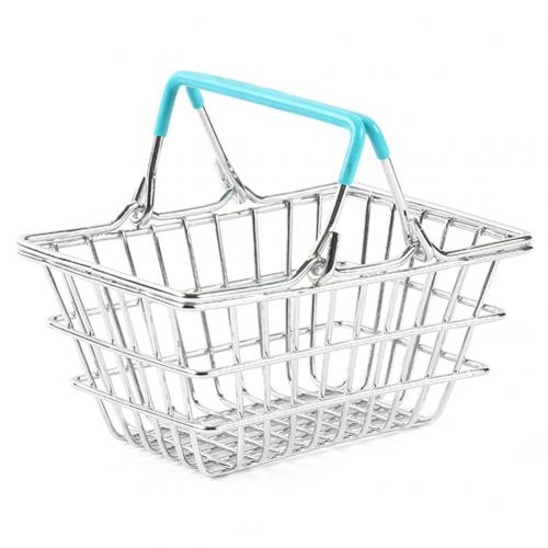 freundlicher Miniatur Metall Supermarkt Warenkorb vorgeben Rolle Spielen Spielzeug Schreibtisch Dekoration Lagerung Spielzeug: Blau