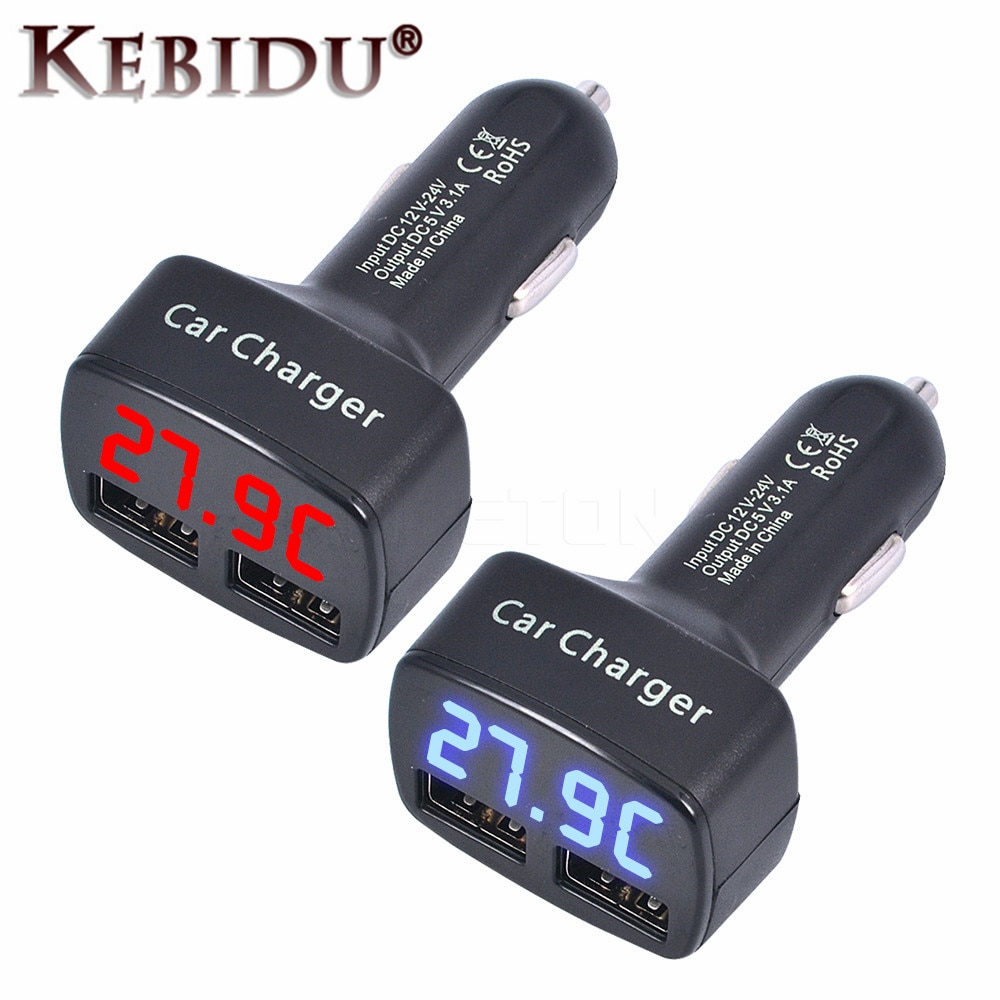 Kebidu Dual Usb 5V 3.1A Autolader Poorten Adapter Socket Voor Iphone Tablet Pc Met Blauw Rood Led Display autolader