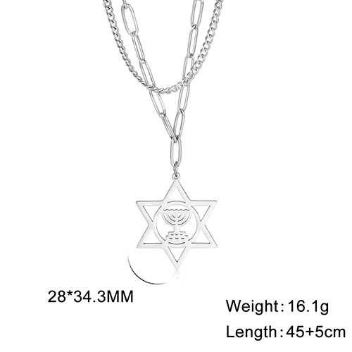 VASSAGO Hanukkah Necklace Triangle Menorah Pendant Necklace Stainless Steel Chanukah Jewelry Dainty Jewish Religious: Blue Zinc