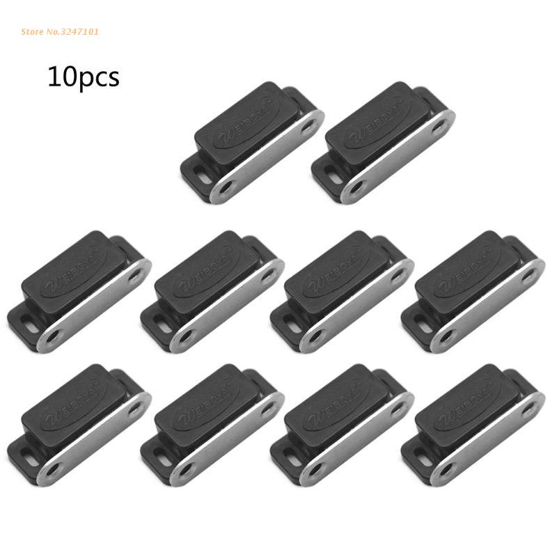 Mini pestillo magnético de plástico para pestillo de puerta, pestillo de plástico para pestillo de puerta, herrajes para amortiguador para mobiliario de cocina, 10 Uds.: Black