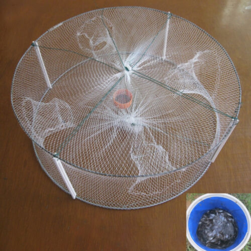 1 Uds. Trampa de red plegable para pesca de camarones, peces, cangrejos, 4 agujeros, cangrejos, langosta, rejilla fundida, jaula de inmersión 33*12cm