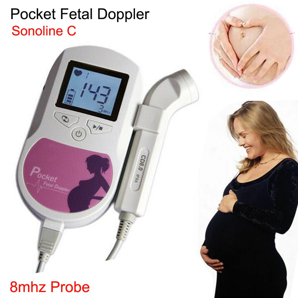 Fetal doppler ultraljud baby hjärtslagsdetektor hem gravid doppler baby pulsmätare pocket doppler 2.0 3.0 8.0 mhz: 8 mhz sonoline c rosa