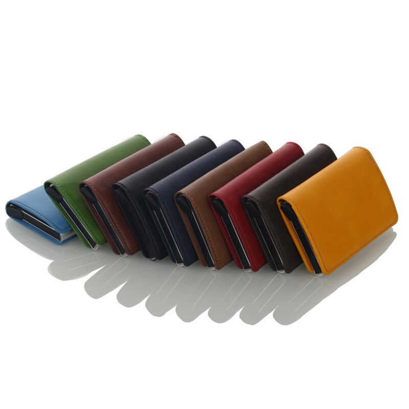 Neue RFID Sperrung Vintage Leder Kreditkarte Halter Männer Aluminium Business ID Karte Fall Automatische Männlichen Metallkarteninhaber Brieftasche