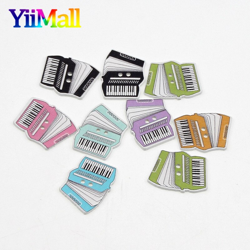 50pcs Mixed Musical Instrument Wooden Buttons For DIY Clothing Scrapbooking Crafts Botones Decoration Sewing Needlework Supply